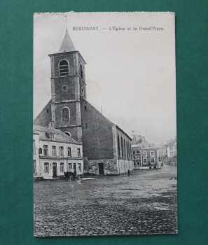 Ansichtskarte AK Beaumont 1918 Kirche Grand Place Hotel Commerce Straße Häuser Ortsansicht Belgien Belgique Belgie